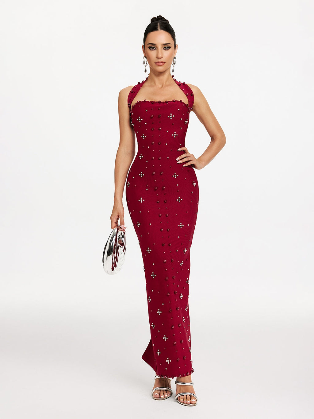 Halterneck Pearl Bandage Dress
