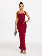 Halterneck Pearl Bandage Dress