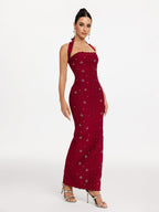 Halterneck Pearl Bandage Dress