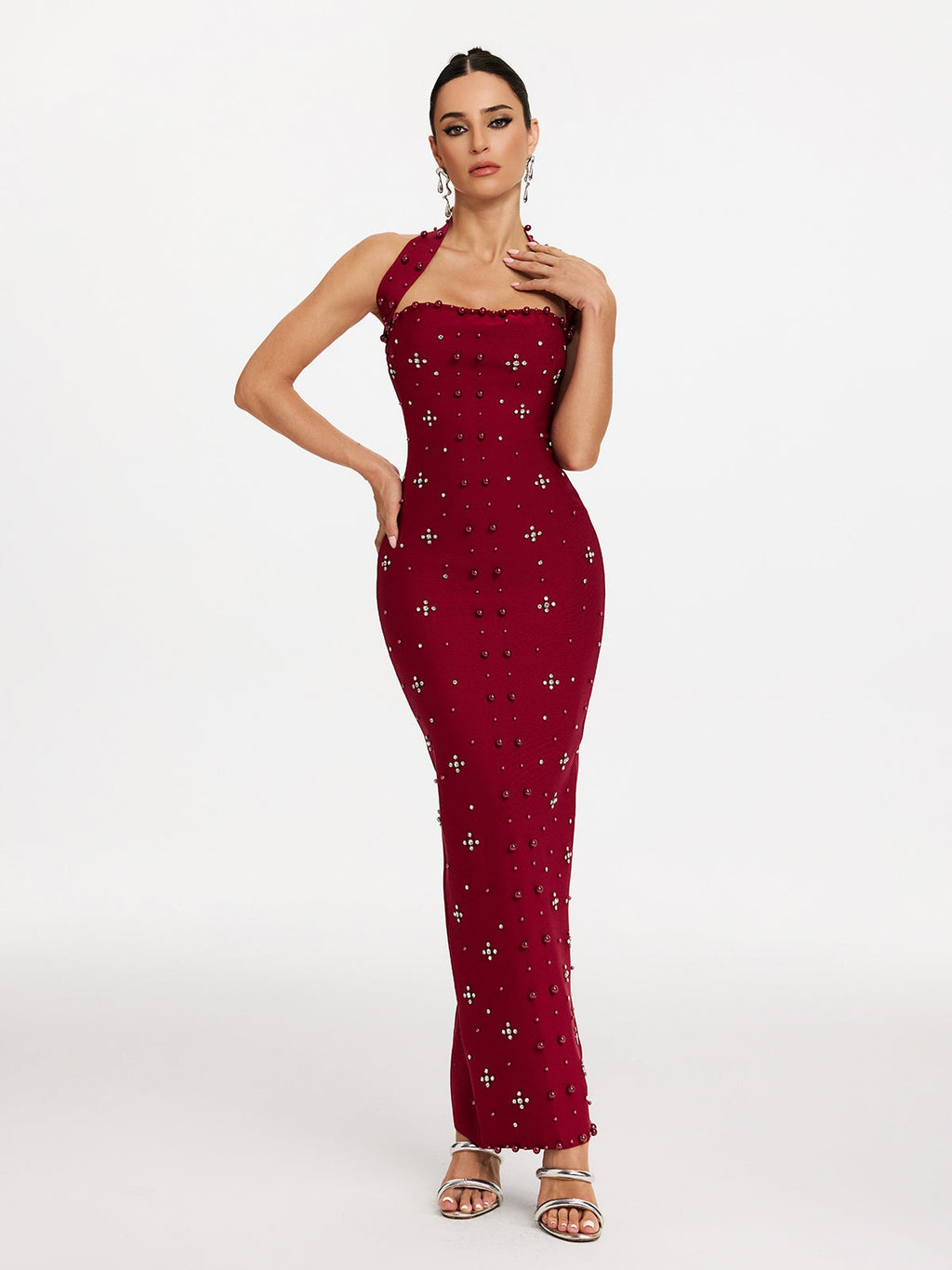 Halterneck Pearl Bandage Dress