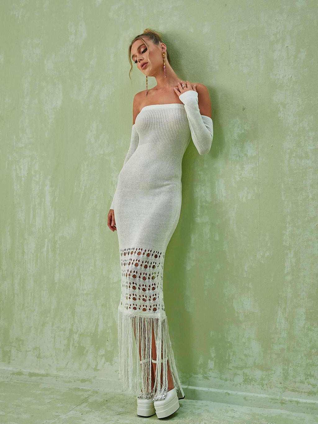 Malti Off Shoulder Fringe Maxi Dress