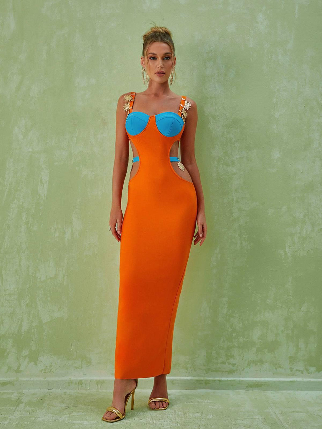 Margaux Embellished Cutout Maxi Dress In Orange