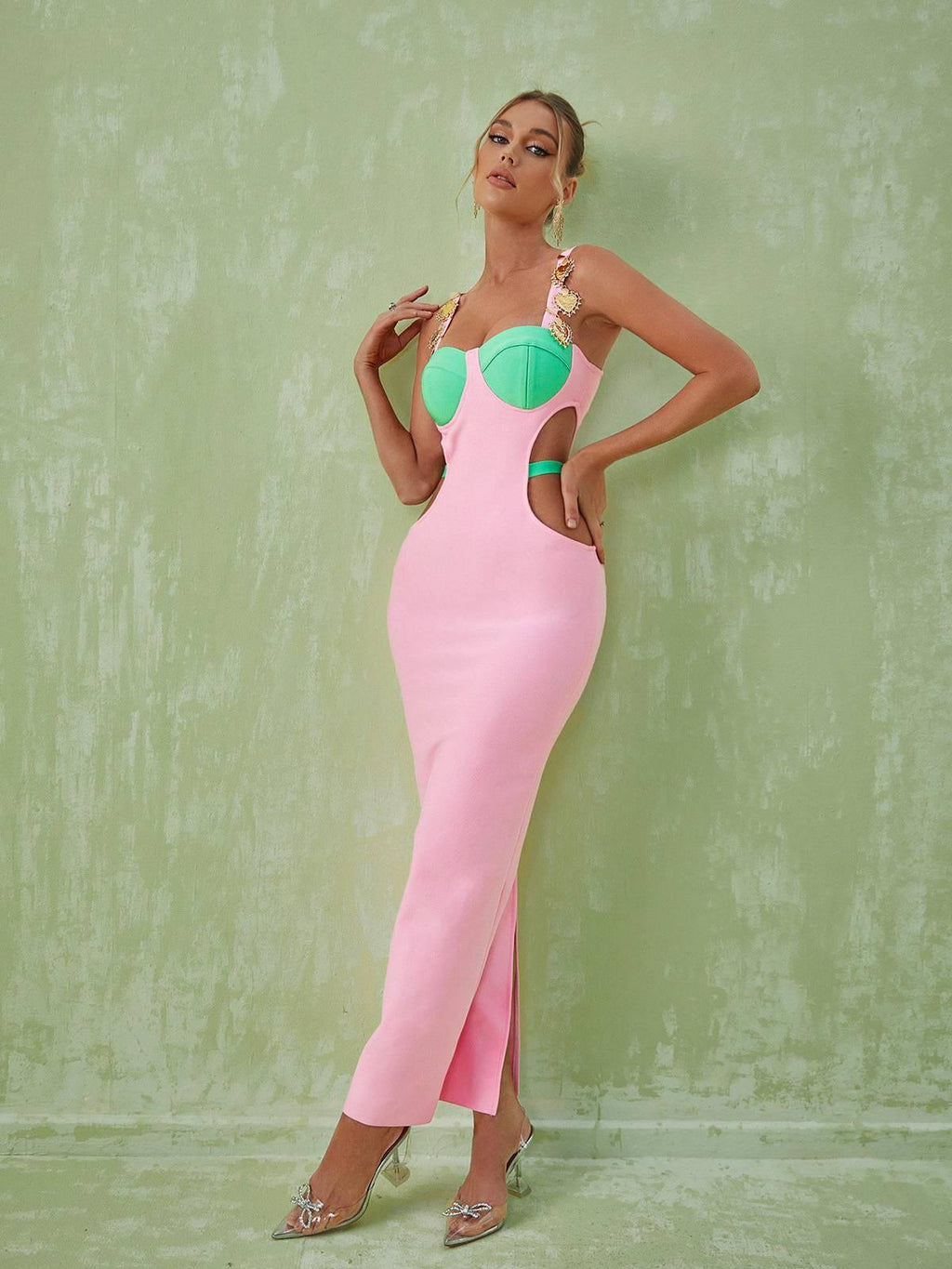 Embellished Cutout Maxi Dress In Pink