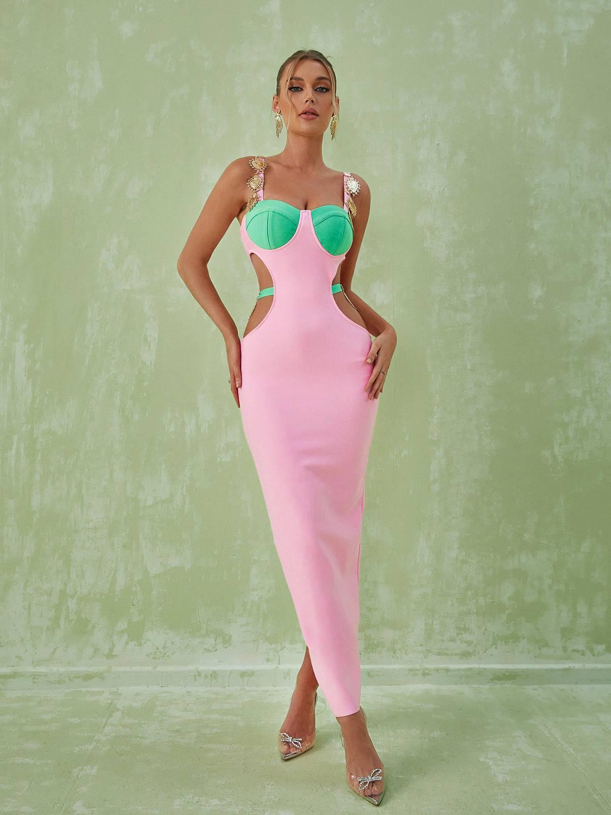 Embellished Cutout Maxi Dress In Pink