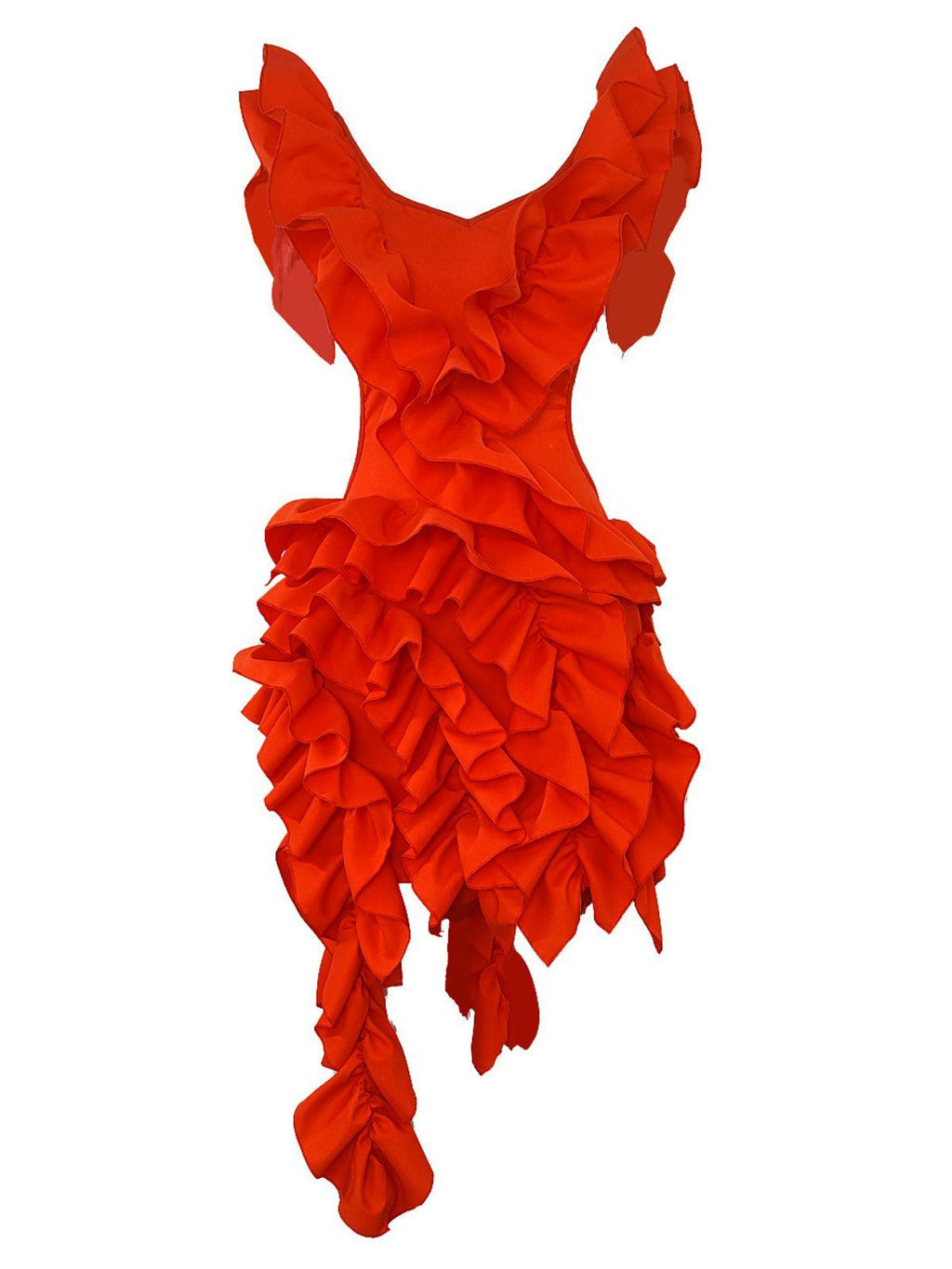 Cutout Ruffle Tiered Dress  In Orange