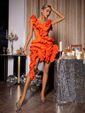 Cutout Ruffle Tiered Dress  In Orange