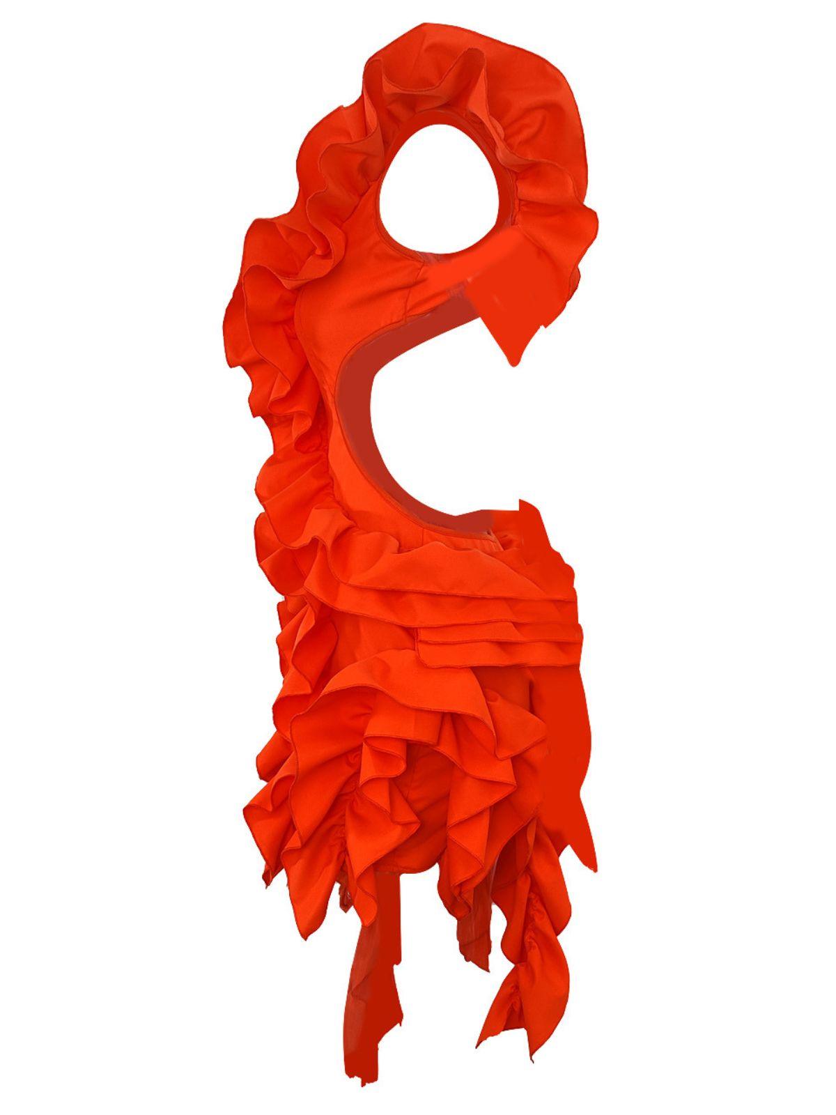Cutout Ruffle Tiered Dress  In Orange