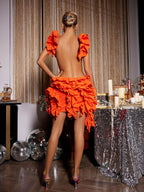 Cutout Ruffle Tiered Dress  In Orange