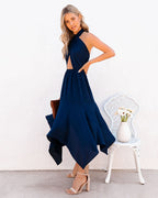 Marisol Halter Cutout Midi Dress Navy