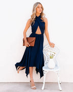 Marisol Halter Cutout Midi Dress Navy