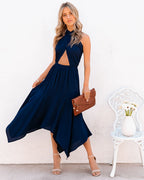 Marisol Halter Cutout Midi Dress Navy
