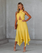 Marisol Halter Cutout Midi Dress Sunny Yellow