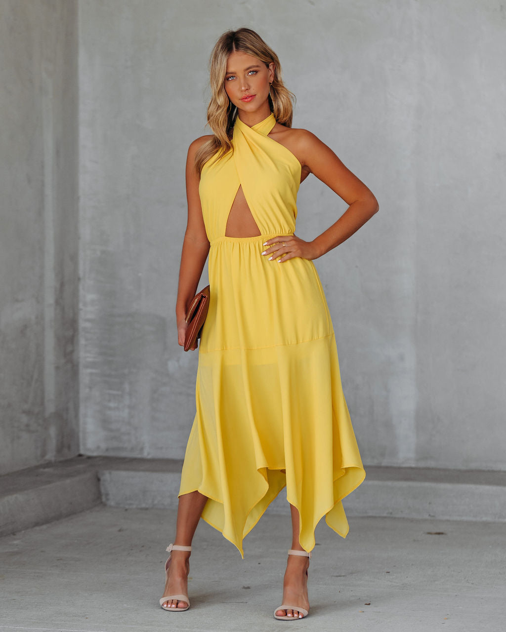 Marisol Halter Cutout Midi Dress Sunny Yellow