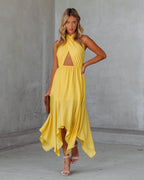 Marisol Halter Cutout Midi Dress Sunny Yellow
