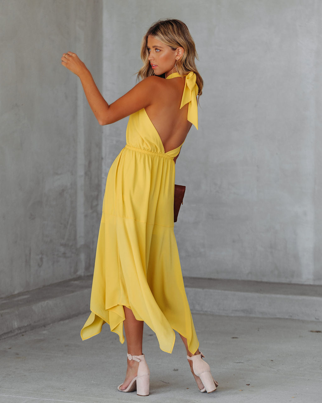 Marisol Halter Cutout Midi Dress Sunny Yellow