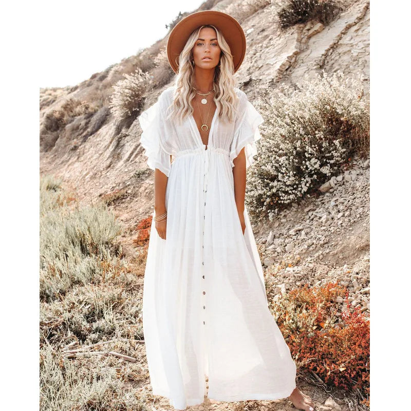 Elegant Vneck Maternity Boho Dress for Photoshoot