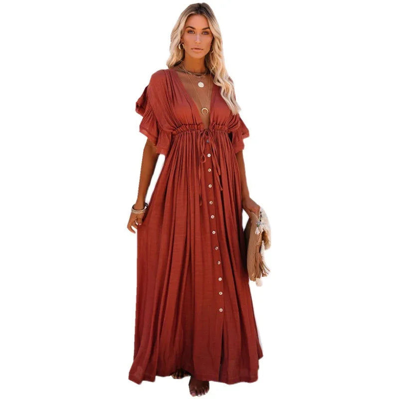 Elegant Vneck Maternity Boho Dress for Photoshoot