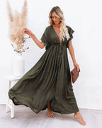 Elegant Vneck Maternity Boho Dress for Photoshoot