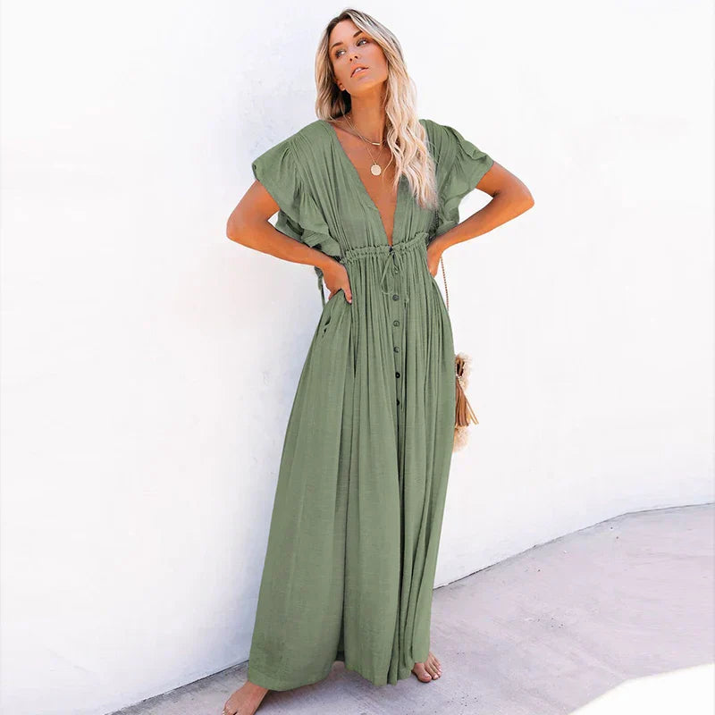 Elegant Vneck Maternity Boho Dress for Photoshoot
