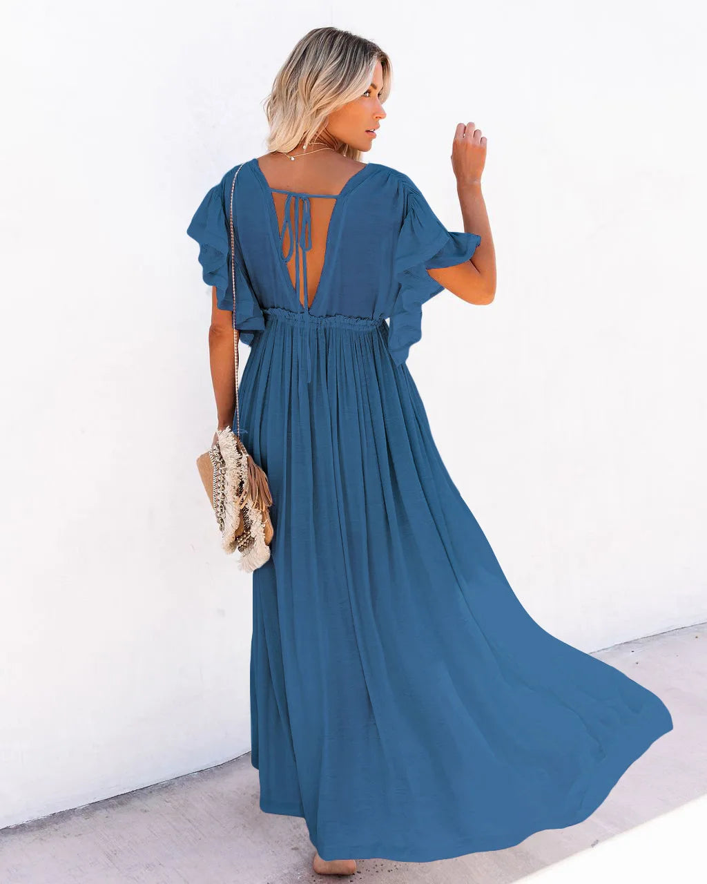 Elegant Vneck Maternity Boho Dress for Photoshoot