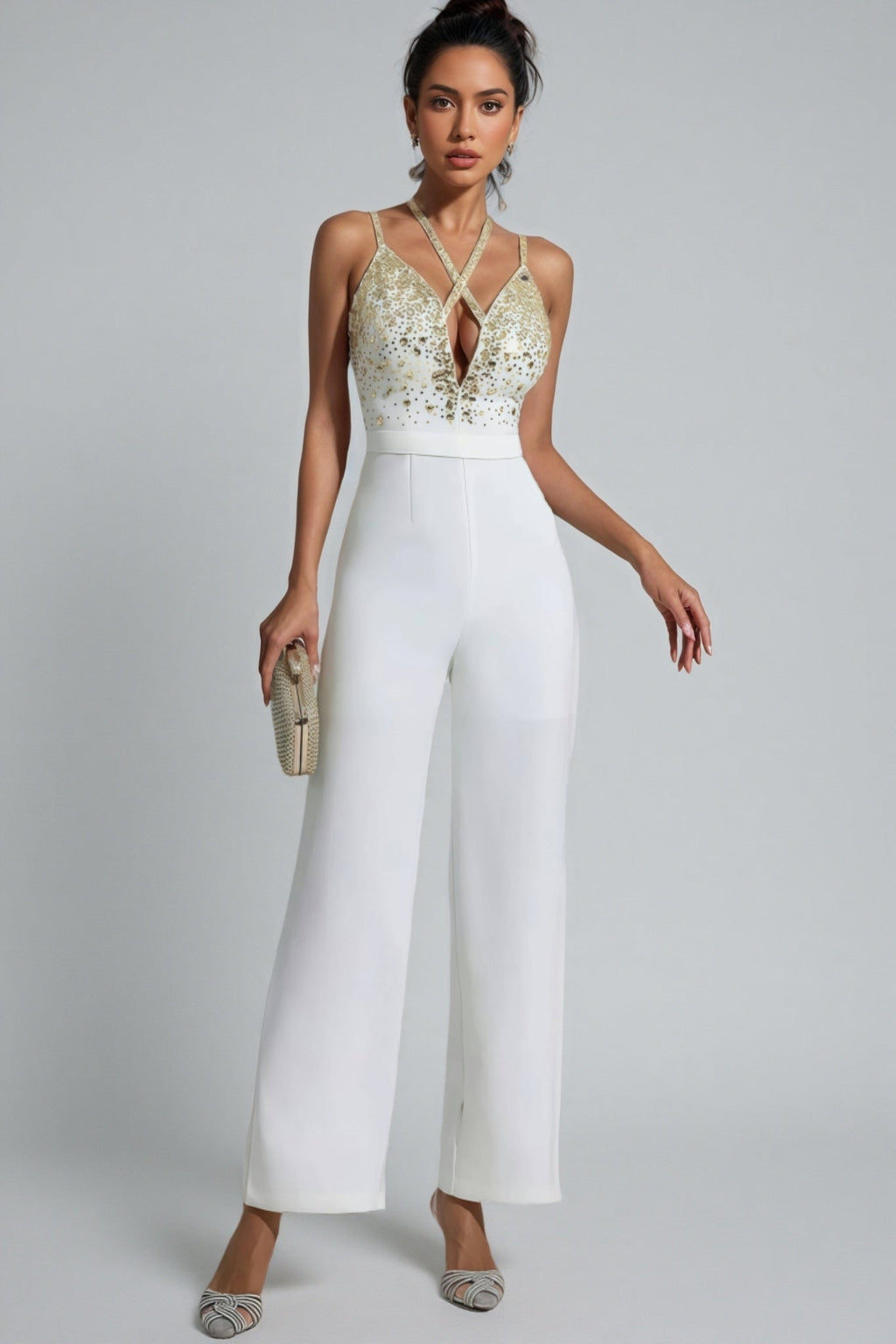 Jorda Beaded Sequin Halter Jumpsuit