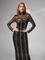 Melisande Long Sleeve Sequin Maxi Dress In Black
