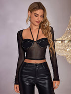 Mesh Long Sleeve Sparkly Top