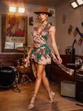 Halterneck Leopard Ruffle Draped Mini Dress