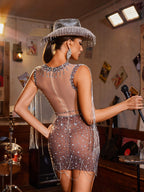 Fringe Chain Acrylic Mini Dress