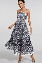Percival Blue Cut Out Halter Maxi Dress