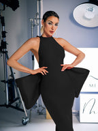 Bow Bandage Split Dress In Black