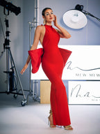 Bow Bandage Split Dress In Red