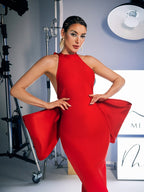 Bow Bandage Split Dress In Red