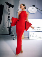 Bow Bandage Split Dress In Red