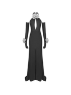 Halterneck Flower Split Dress With Gloves