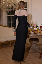 Urythos Long Sleeve Rhinestone Bandage Maxi Dress