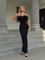 Mina Strapless Feather Trimmed Bandage Dress