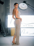 Halterneck Crystal Chain Maxi Dress