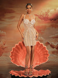 Halterneck Crystal Mesh Mini Dress In Nude