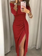 Eva Minimalist Women's Glittery Off the Shoulder Dress Boutique Collection