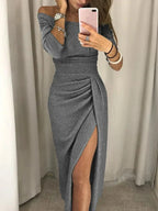 Eva Minimalist Women's Glittery Off the Shoulder Dress Boutique Collection