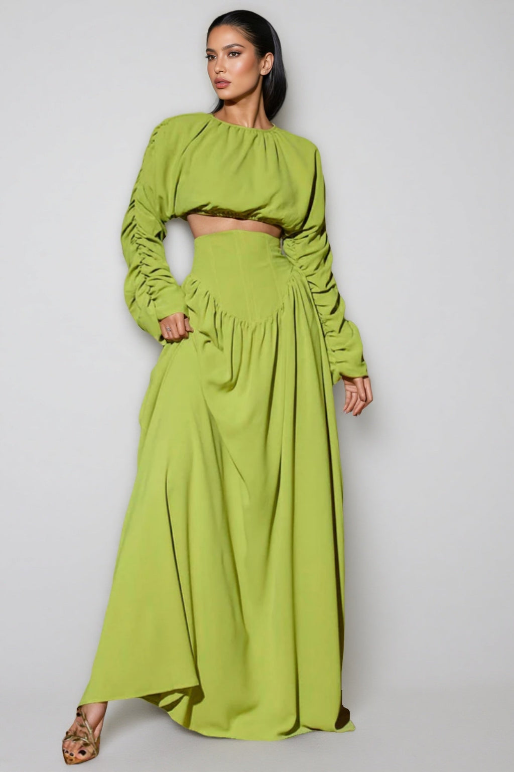 Berenice Lace-Up Pleated Maxi Dress Two-Piece Set