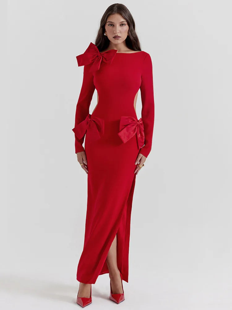Elegant Bow Backless Sexy Chic Maxi Party Dress