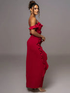 Mozision Elegant Ruffle Sexy Maxi Dress Women Spaghetti Strap Flower Party Dress