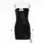 DressBetty - 2024 PU Leather Strapless Sleeveless Mini Dress Cut Out Dresses