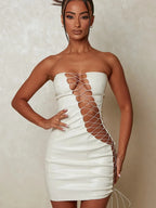 DressBetty - 2024 PU Leather Strapless Sleeveless Mini Dress Cut Out Dresses