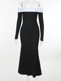 Contrast Color Offshoulder Backless Maxi Dress