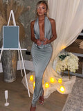 Elegant Satin Deep V Neck Sleeveless Maxi Party Dress