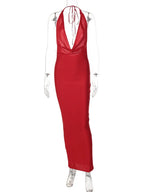 Elegant Satin Deep V Neck Sleeveless Maxi Party Dress