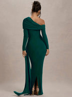 Skew Collar Long Sleeve Maxi Dress